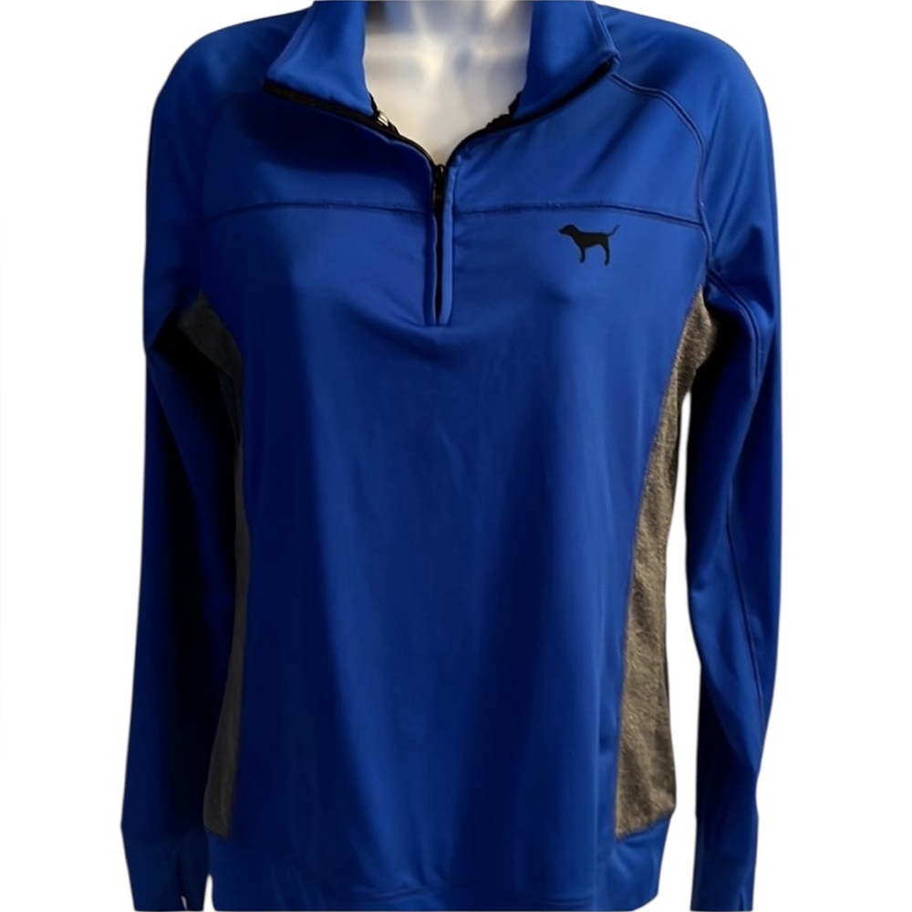 Victoria’s Secret Ultimate Royal Blue Grey 1/4 Zip Logo Dog Pullover Top Medium